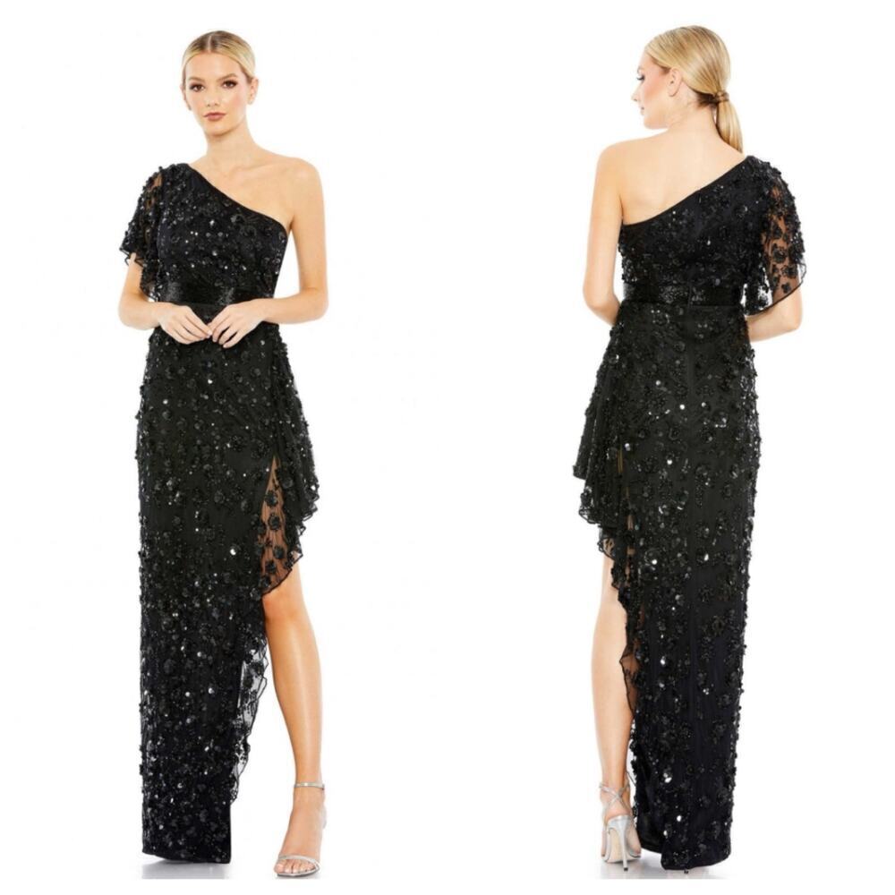 Mac Duggal Women's Black One Shoulder Embellished Gown Size 12 NWT